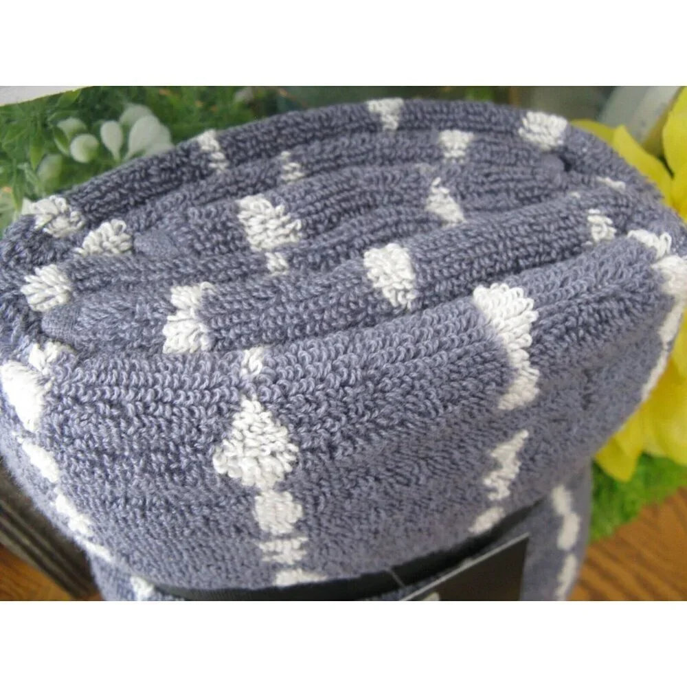 New Donna Karan DKNY Blue w/ White Pattern Stripe Bathroom Hand Towels Set of 2